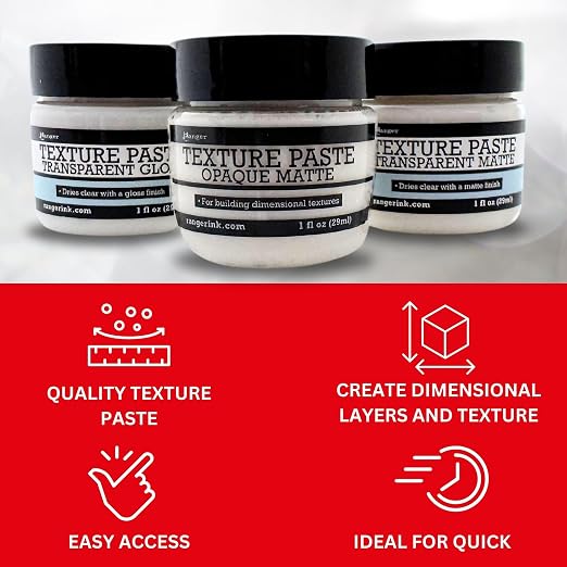 Ranger Texture Paste Set – Includes Opaque, Transparent Gloss, and Transparent - Image 3
