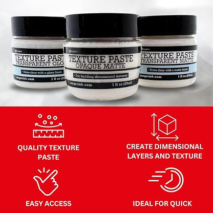 Ranger Texture Paste Set – Includes Opaque, Transparent Gloss, and Transparent - Image 3