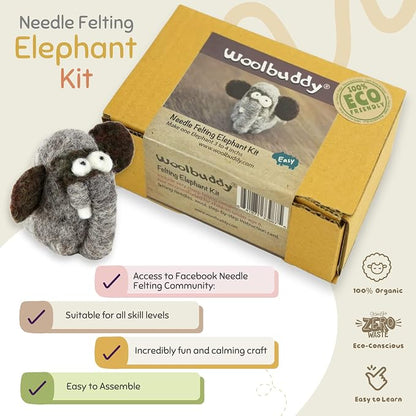Woolbuddy Needle Felting Kit for Beginners & Adults – Elephant DIY Felt Animal - Image 4