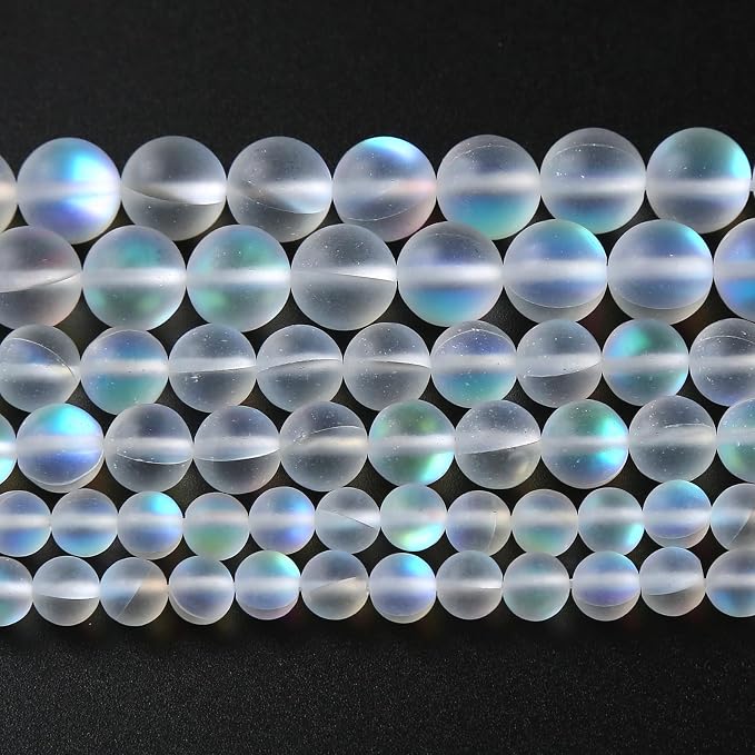60pcs 6mm Natural White Mystic Aura Quartz Beads Frosted Matte Moonstone Round by NaturalStoneBeads