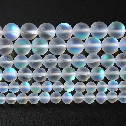60pcs 6mm Natural White Mystic Aura Quartz Beads Frosted Matte Moonstone Round by NaturalStoneBeads