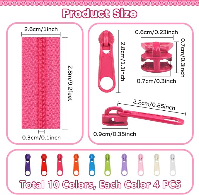 DOITEM 31 Yards 10 Pieces Sewing Zippers #3 Nylon Coil Zippers 10 Colors - Image 3