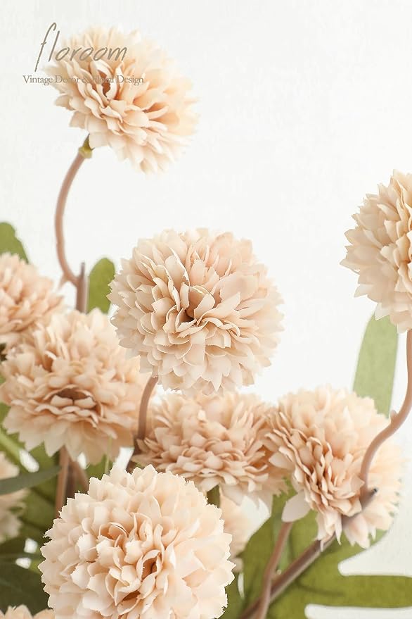 Floroom 5pcs Beige Faux Silk Mums Artificial Flowers, Bulk Fake Small Mini - Image 4