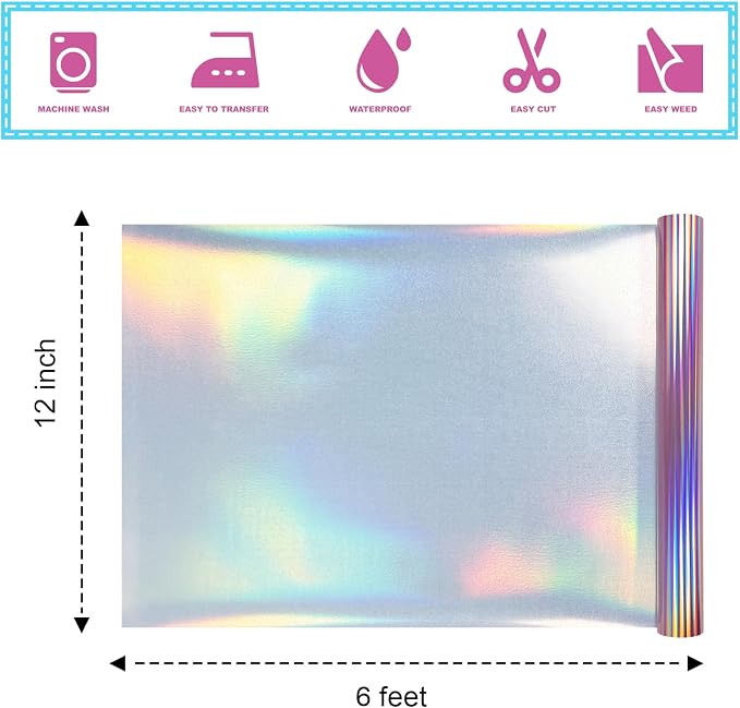ROFISUESheet MetallicFoil HeatTransferVinyl12Inch*6Ft, BundleChrome HTV - Image 2