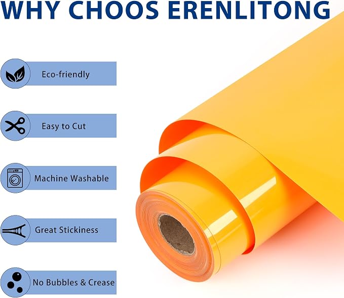 RENLITONG Yellow Orange Iron on Vinyl 12Inch by 20ft Roll HTV Heat Transfer - Image 2
