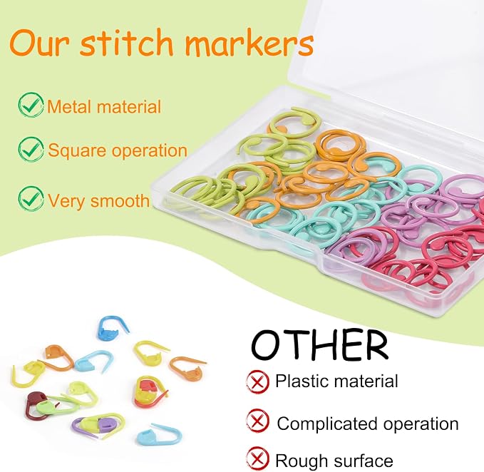 Lokunn 50 Pcs Metal Stitch Markers, 5 Color Helical-Shaped Crochet Markers Ring - Image 5