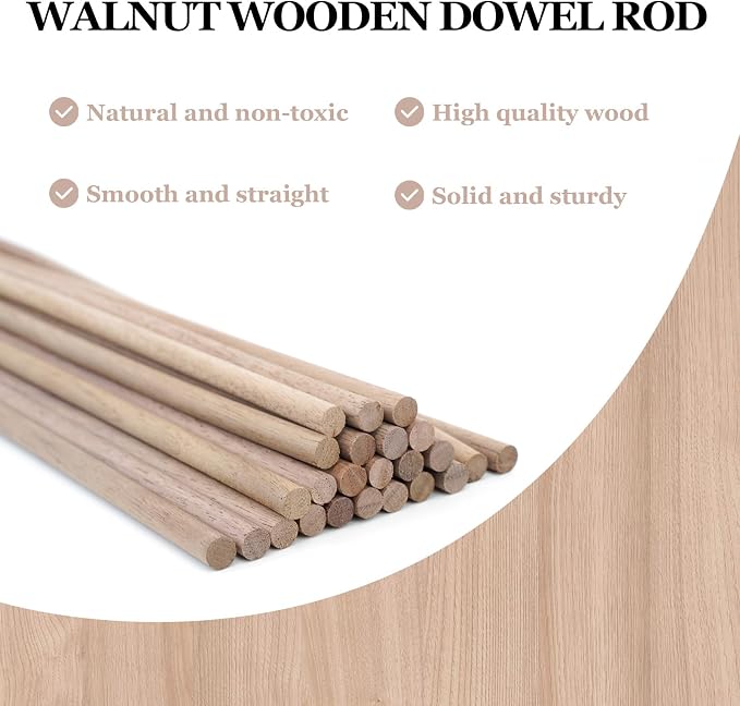 24pcs Wooden Dowel Rods, 0.47 X 12 Inch Long Walnut Dowel Rod Wooden Sticks - Image 2