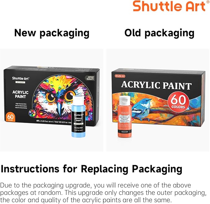 72 Pack Acrylic Paint Set, Shuttle Art 60 Colors Acrylic Paint Including Extra - Image 2