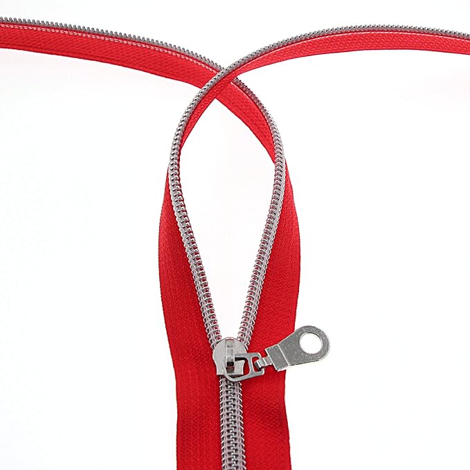 #5 Silver Metallic Nylon Coil Zippers by The Yard Bulk 10 Yards Red Tape - Image 3