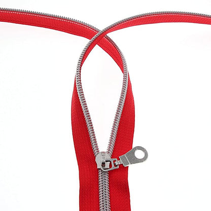 #5 Silver Metallic Nylon Coil Zippers by The Yard Bulk 10 Yards Red Tape - Image 3