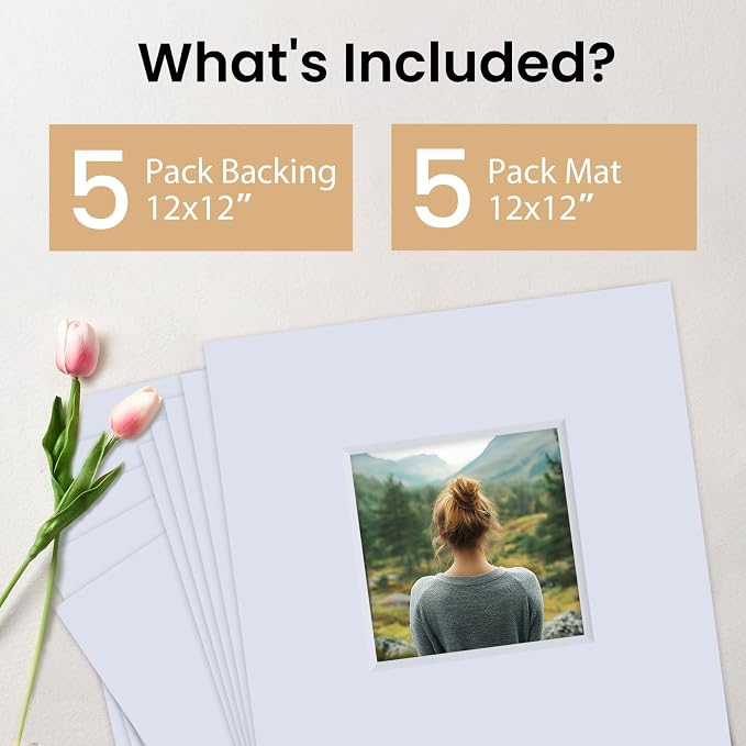 Falling in Art 5 Pack Acid Free 12x12'' White Picture Mats Board Show Kit - Image 3
