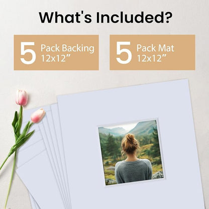 Falling in Art 5 Pack Acid Free 12x12'' White Picture Mats Board Show Kit - Image 3