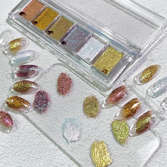 6 Colors Solid Metallic Nail Glitter Powder Set, Holographic Chameleon Sparkly - Image 7