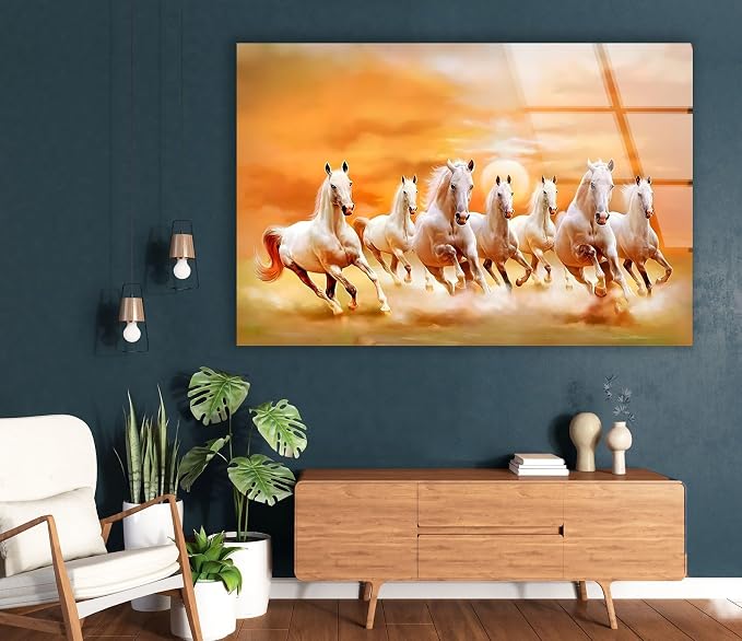 My Photostation.com 20Wx14H'' White Horses Running on Sunset Glass Wall - Image 6