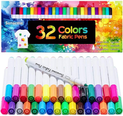 Fabric Markers Pen, 32 Colors Permanent Fabric Paint Pens by sunacme