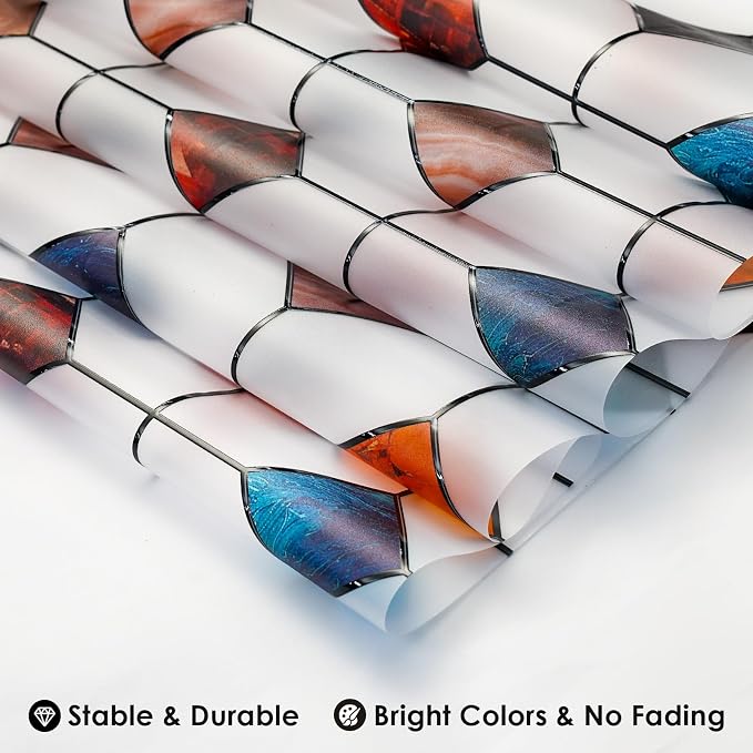 DKTIE Stained Glass Window Film Geometric Patterns, Fine Frosted Window Clings - Image 6