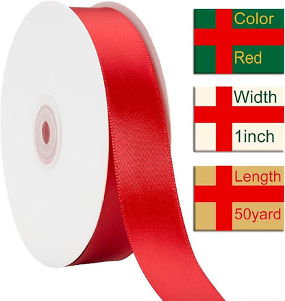 1 Inch Red Ribbon, 50 Yards Craft Polyester Satin Ribbon Perfect - Image 2