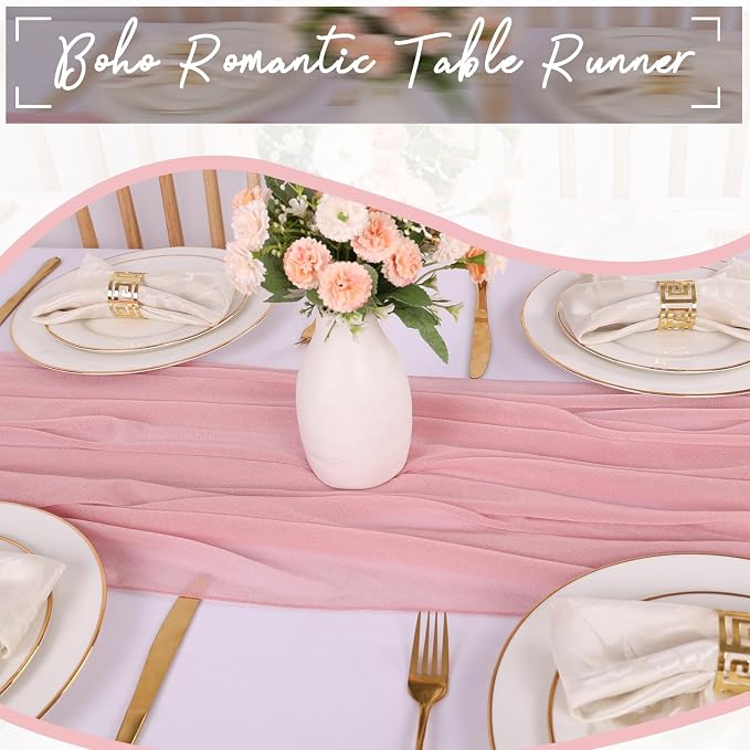 10ft Dusty Rose Chiffon Table Runner 30 x 120 Inches Sheer Romantic Table Runner - Image 2