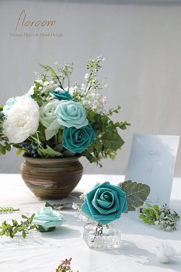 Floroom Artificial Flowers 25pcs Real Looking Green Ombre Colors Foam Fake Roses - Image 5