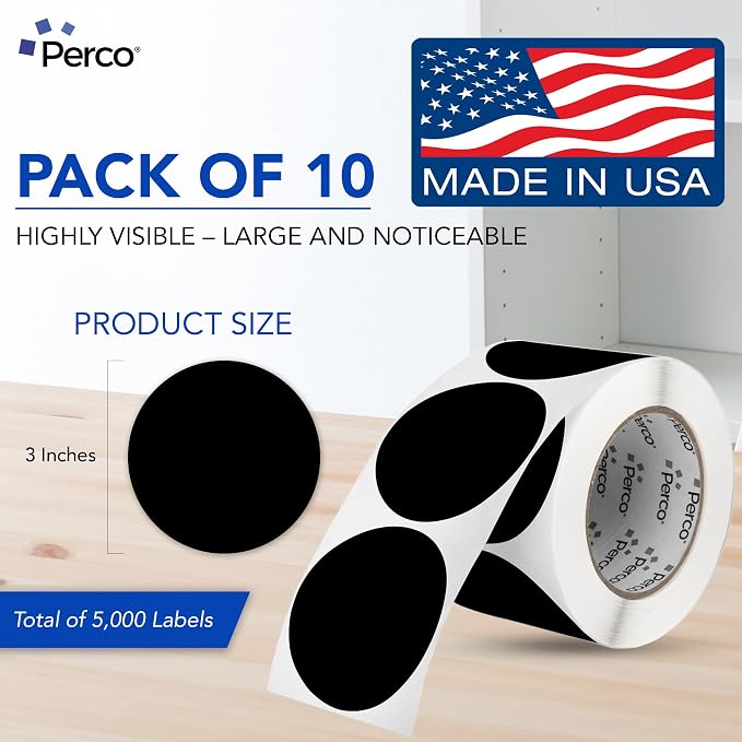 Perco Black 3-Inch Perforated Circle Dot Sticker Labels — 10 Rolls, 000 Round - Image 2