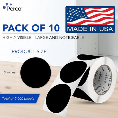 Perco Black 3-Inch Perforated Circle Dot Sticker Labels — 10 Rolls, 000 Round - Image 2