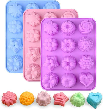 Sakolla 3 Pack Flower Molds Silicone, 12 Cavities Different Shapes Silicone by Sakolla