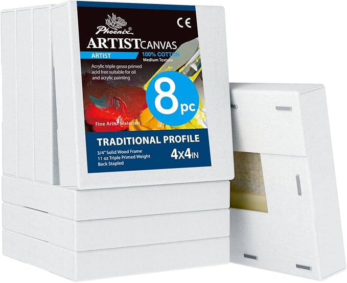 PHOENIX 4x4 Inch 8 Pack Artist Canvas by PHOENIX