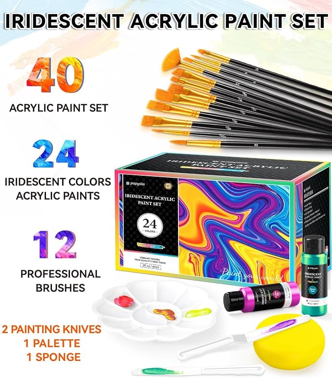 40 PCS Iridescent Acrylic Paint Set - Image 2