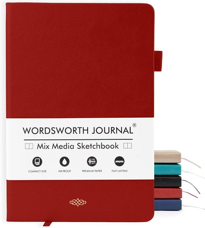 Wordsworth & Black A5 Mixed Media Journal 96 Mix Pages, Hardcover Leather by WordsworthBlack