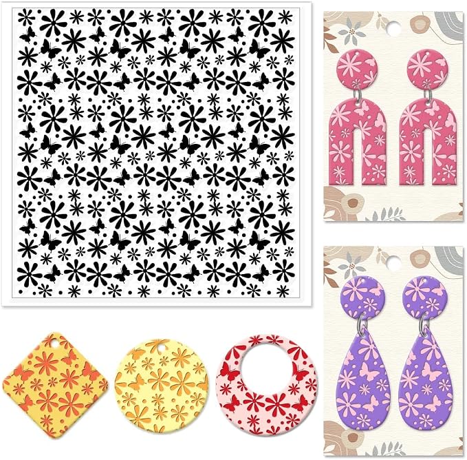 CHGCRAFT Daisy Polymer Clay Texture Sheets Butterfly Silicone Texture Stamp by chgcraft