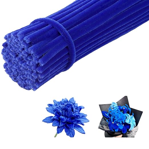 100 Pieces Pipe Cleaners Chenille Stem, Royal Blue Pipe Cleaners Set by RSACCSKY