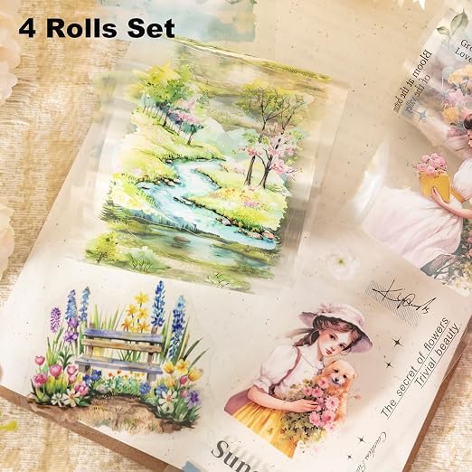 Girl and Scenic PET Tape Set, 4 Rolls Pre-Cut Adhesive Tapes - Image 3