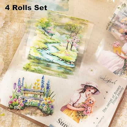 Girl and Scenic PET Tape Set, 4 Rolls Pre-Cut Adhesive Tapes - Image 3