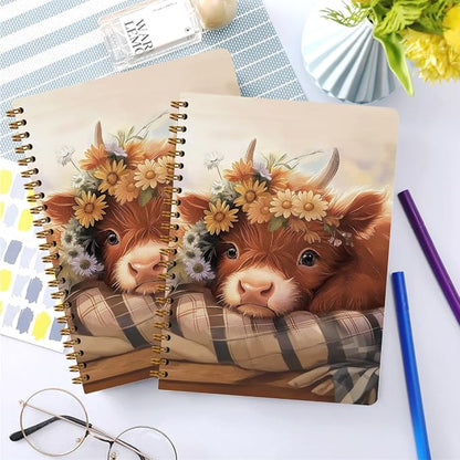 2 PCs Cute Cow Gifts for Women Journaling Notebooks Daisy, Cows Spiral Notebook - Image 4