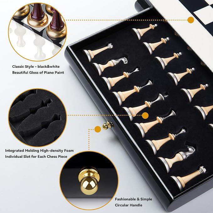 AMEROUS 16 Inches Wooden Chess Set, Large Size Board - Image 6