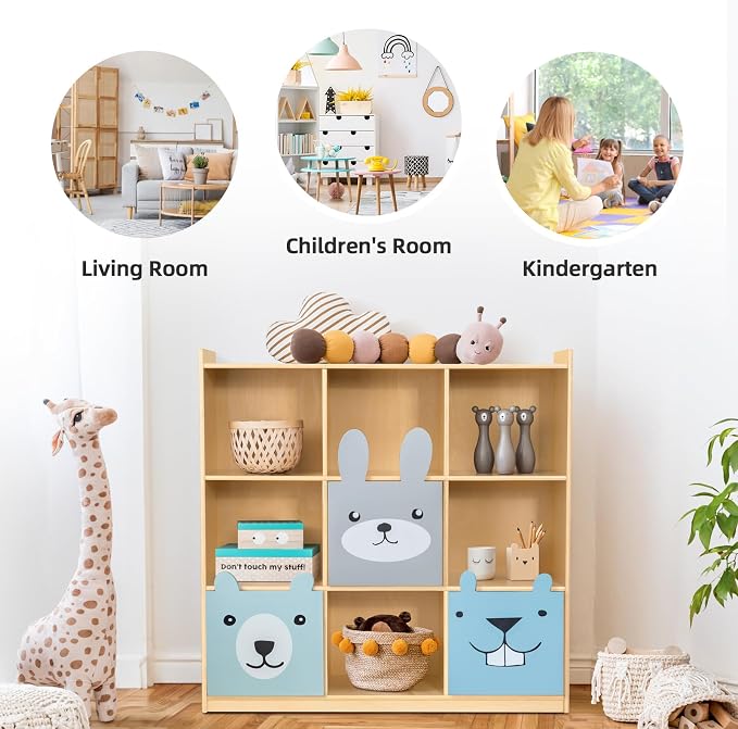 OOOK 9-Cube Storage Organizer, Wooden Storage Cabinet Display Shelf, Kids - Image 5