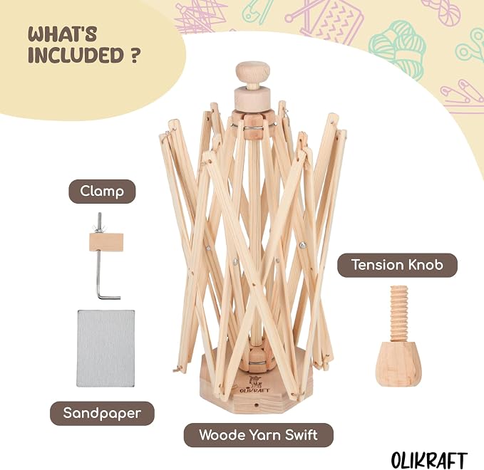 Olikraft Wooden Yarn Swift | Lightweight Reverse Yarn Umbrella Swifts | Ball - Image 3