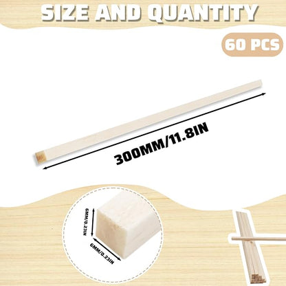 60Pcs Balsa Wood Square Dowels 1/4 x 1/4 x 12 inch ，DIY Balsa Wood Sticks - Image 2