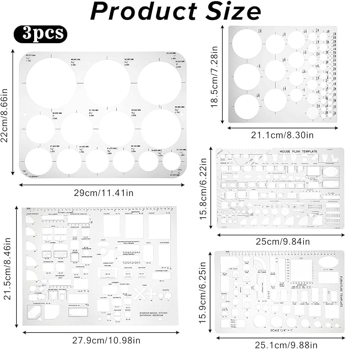 5 Pcs Interior Design Drawing Templates, Reusable Architectural Templates - Image 2