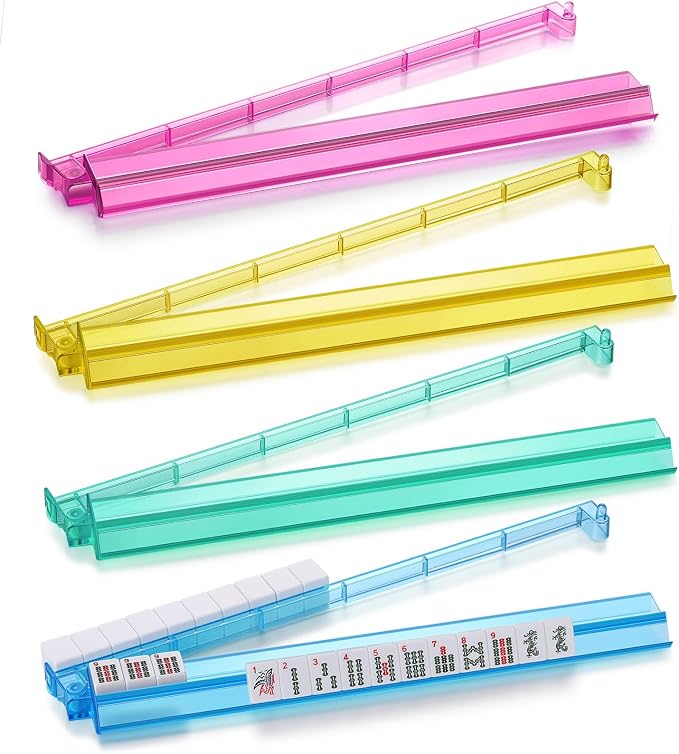 Clear Mahjong Racks with Pushers, 4 Colors Acrylic American Majiang Tile Racks by EIMEET