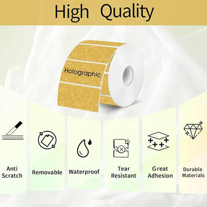 3x2 Inch Holographic Thermal Labels, Glitter Gold Thermal Sticker Labels - Image 3