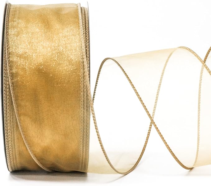 CT CRAFT LLC Sheer Organza Wired Ribbon 2.5" x 50Yards Tan - Image 2