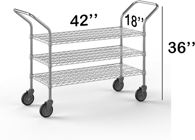 18" W x 42" L x 36" H Chrome Heavy Duty Utility Cart | 3-Tier | NSF Commercial - Image 2