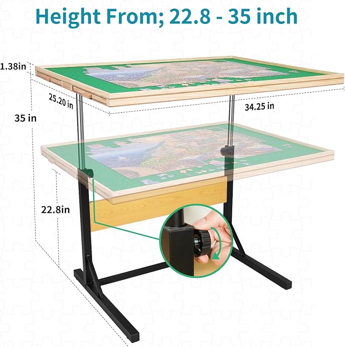 1500pcs Puzzle Table with Legs, 34.25" x 25.2"Wooden Jigsaw Puzzle Board with 4 - Image 2