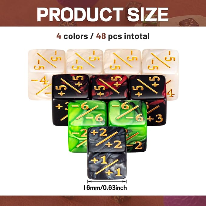 Sumind 48 Pcs Magic Life Counter Dice -1/+1 Counters Commander Buff Tokens 6 - Image 3