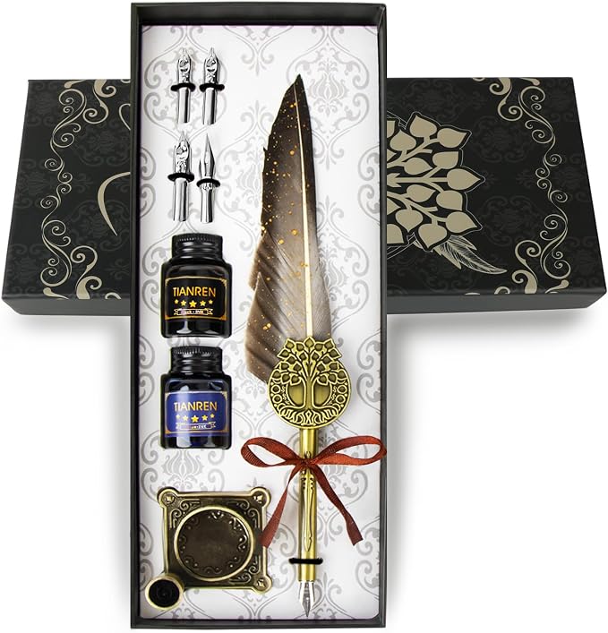 Feather Pen and Ink Set, quill pen ink set, Antique Calligraphy Pen by TIANREN