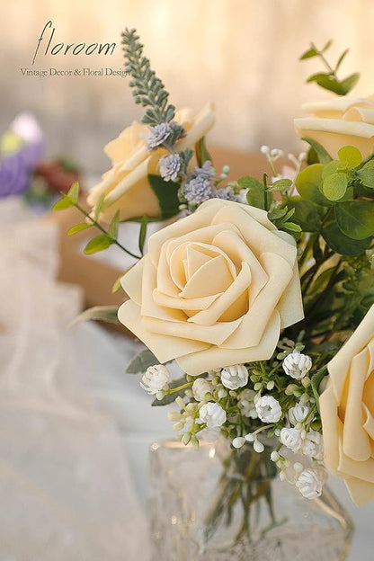 Floroom Artificial Flowers 25pcs Real Looking Creamy Yellow Foam Fake Roses - Image 6