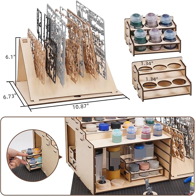 Model Paint Holder with Adjustable Storage, Wooden Miniature Model Paints - Image 3