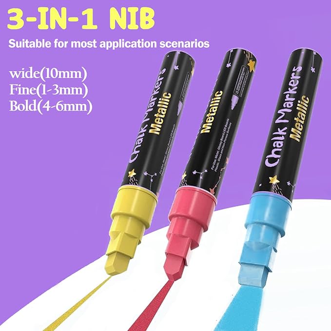 Window Chalk Markers for Cars Glass Washable, 8 Colors Metallic Jumbo Liquid - Image 3