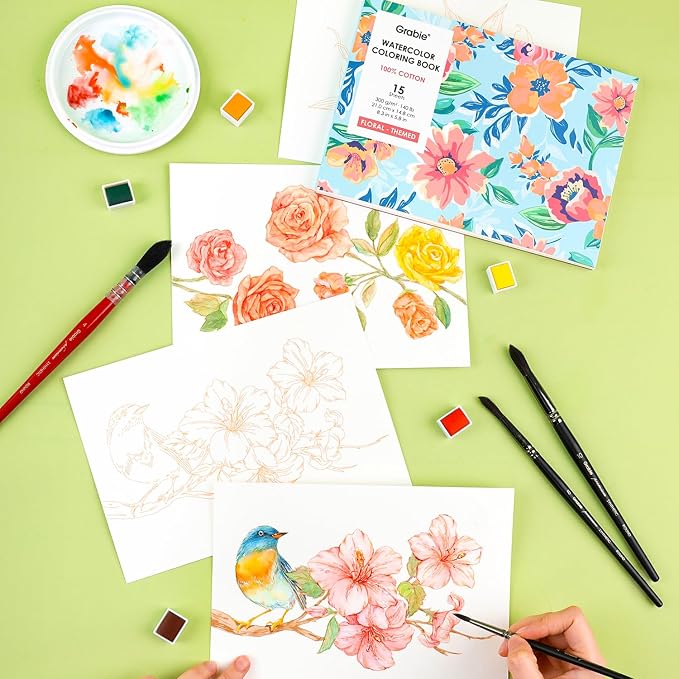 Grabie Watercolor Coloring Book, 15 Sheets Art Pad A5, Cotton Watercolor Book - Image 6